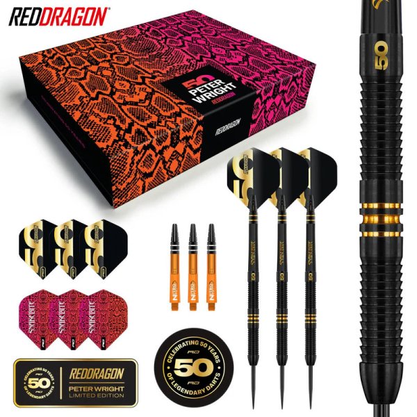 画像1: NEW ハードダーツ RedDragon  50 Year リミテッド エディション ピーターライト Peter Wright プレイヤー ボックス 21g (1)